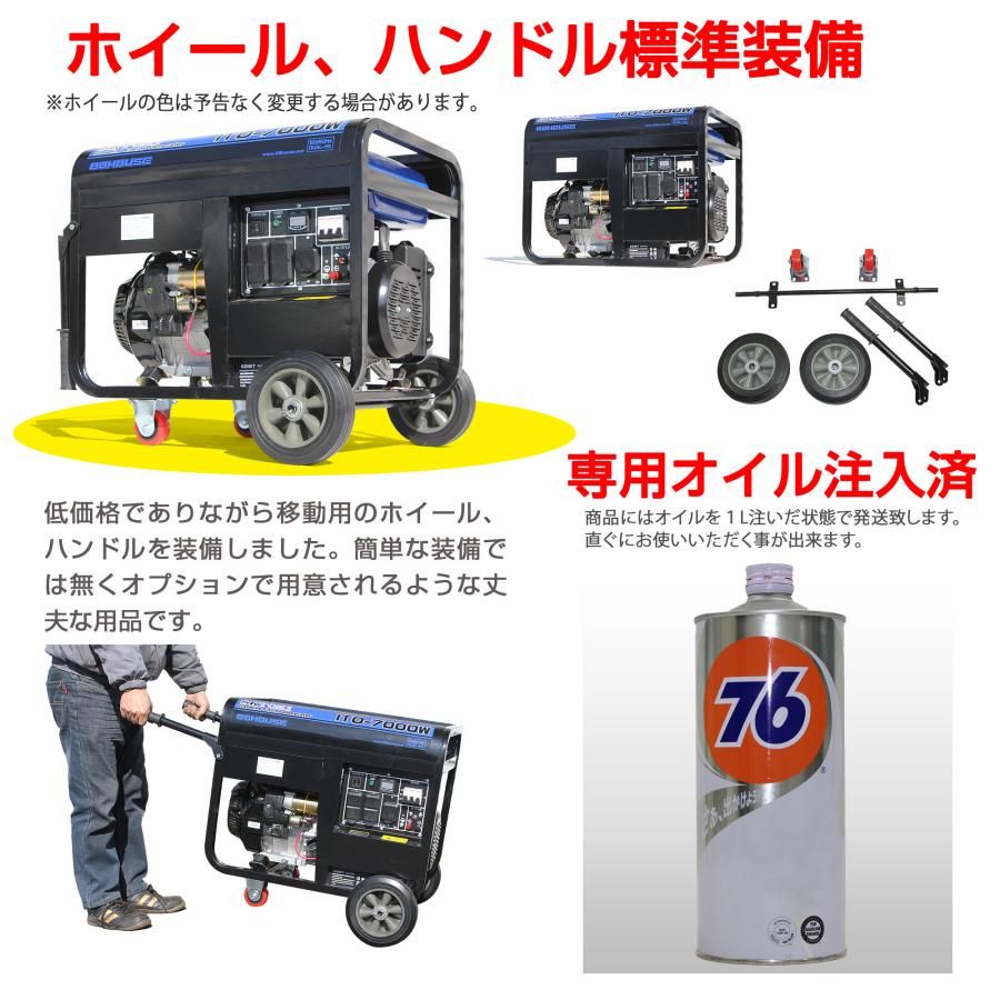 三相200V/20A出力 発電機 定格7000W/70A 最大7500W ITO-7000W 動力 AC100V/15A DC12V/8.3A 50/60Hz切替 ハチハチハウス｜nsk-shopping｜05