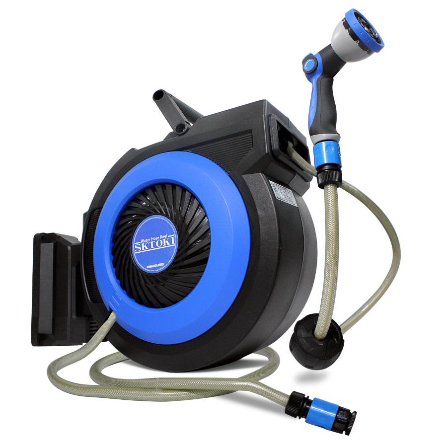 SKTOKI自動巻き上げ散水ホースリール 新商品 散水ホースリール 15m 洗車 ガーデニング 天吊り/壁掛け 自動