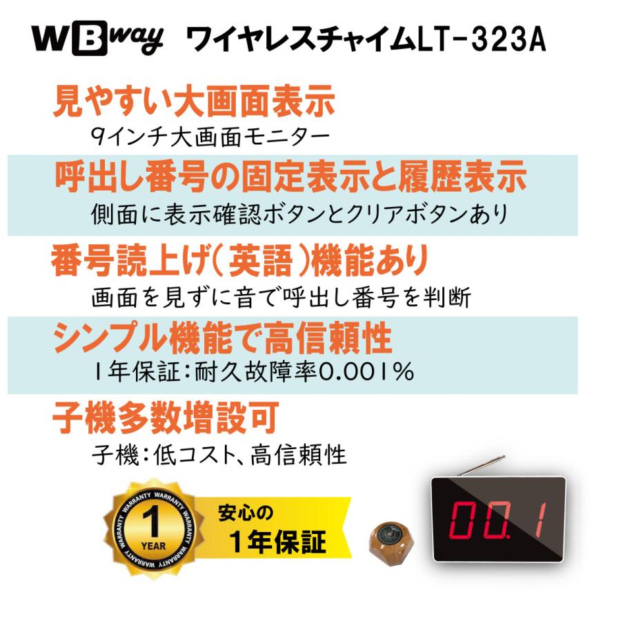 WBway 業務用 ワイヤレスチャイム 基本セット (子機5台付き:増設可) LT