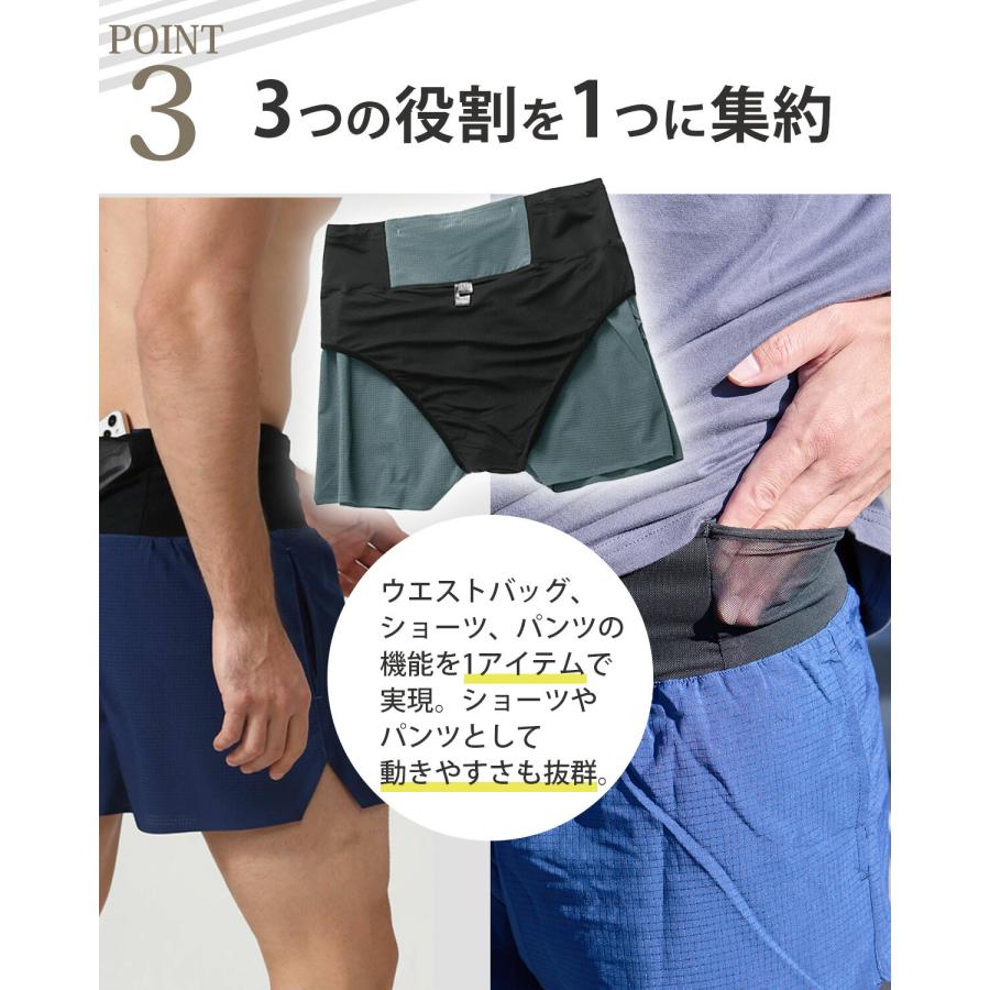 軽量で通気性が良く速乾素材 ランニング マルチポケット パンツ メンズ