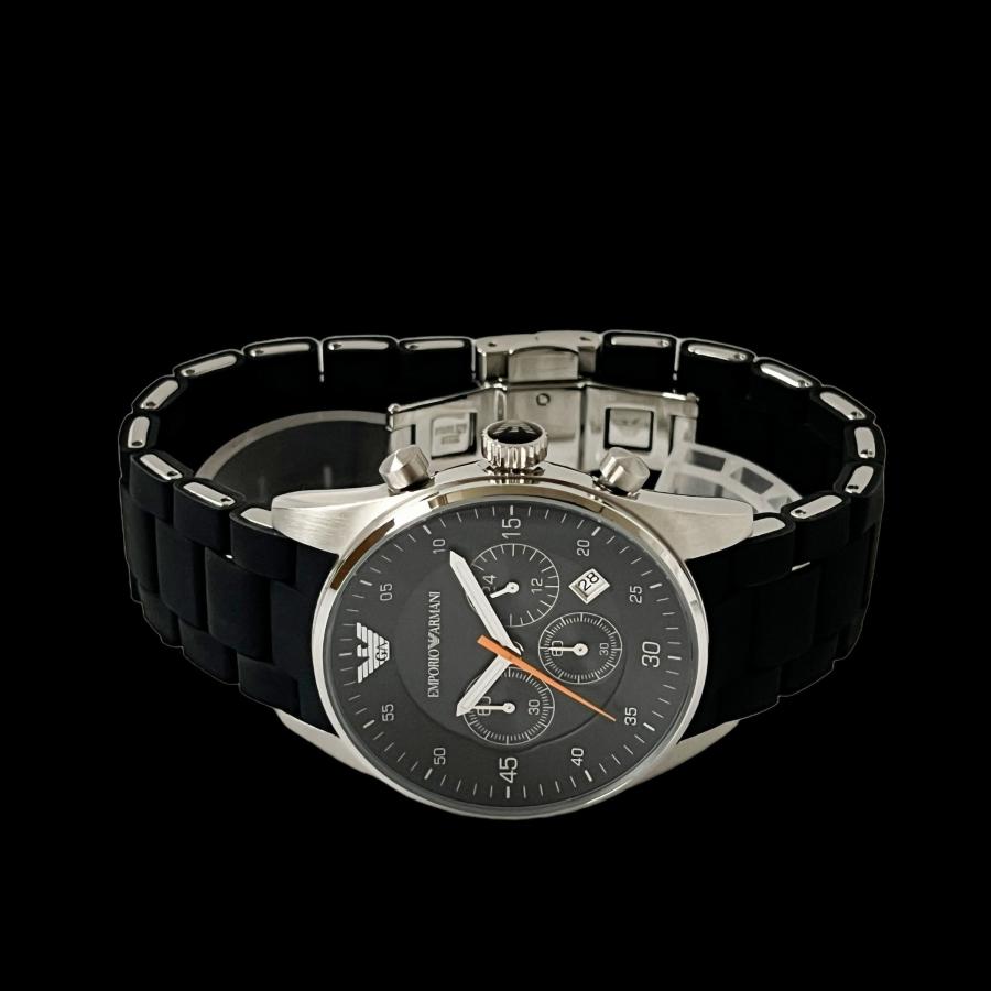 メンズ腕時計 EMPORIO ARMANI エンポリオアルマーニ スポーツタイプ 黒 シルバー シリコンラバー 高級ブランド AR5858 並行輸入品