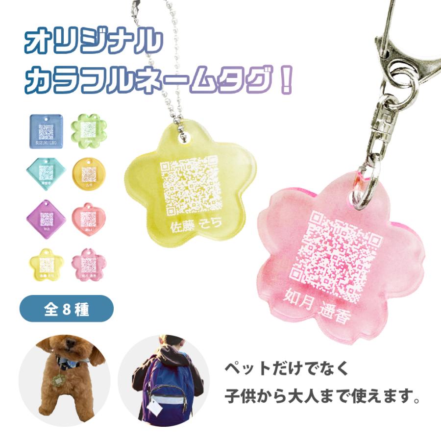 カラフル ネームタグ 迷子札 名前入れ  オリジナル オーダーメイド ペット 犬 猫 透明 色 認知症 視覚障害 | 