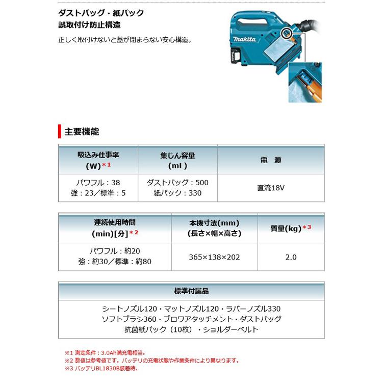 マキタ CL184DRF 充電式クリーナ 18V 3.0Ah (バッテリ・充電器・ソフトバック付)｜nst｜06