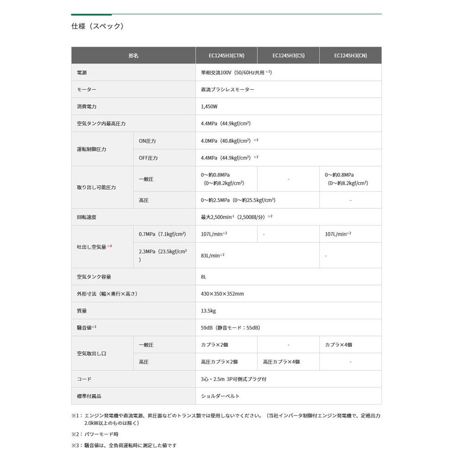 HiKOKI  EC1245H3(CN) 釘打機用エアコンプレッサー (一般圧・常圧専用)｜nst｜08