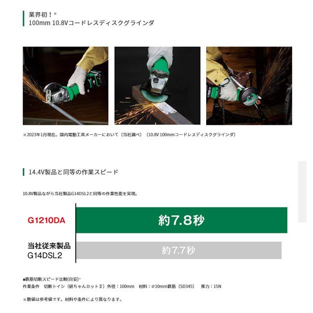HiKOKI G1210DA(2LSK) コードレスディスクグラインダ 100mm 10.8V 4.0 