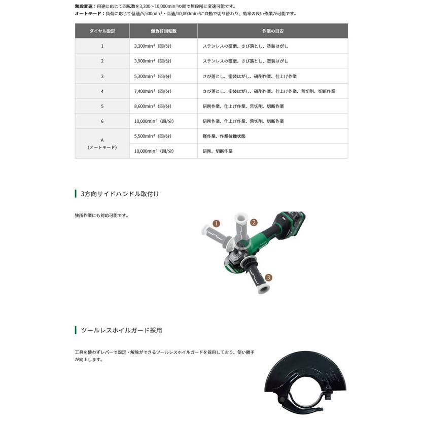 HiKOKI G3610DC(NN) コードレスディスクグラインダ 100mm HiKOKI G3610DC(NN) コードレスディスクグラインダ 100mm