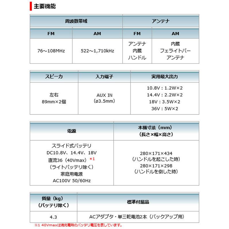 マキタ MR002GZB 充電式ラジオ(Bluetooth・USB接続タイプ) 黒色 本体のみ(バッテリ・充電器別売)｜nst｜04