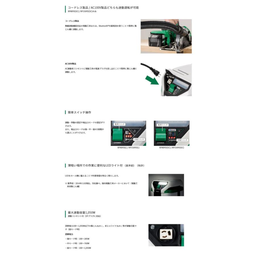 HiKOKI RP150YD(SC) 集塵機 (粉じん用) Bluetooth無線連動機能搭載 お 