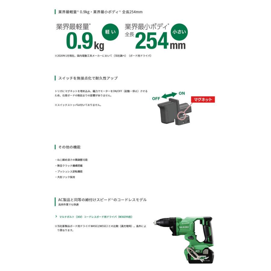 HiKOKI W4SE2(W) ボード用ドライバ (ホワイト) ドライウォールねじ4mm 