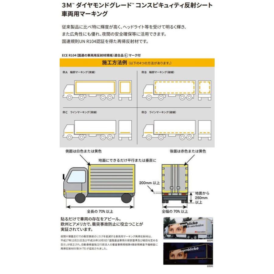 3M反射テープ 1ロール コンスピキュイティ983シリーズ レッド イエロー 蛍光イエロー ホワイトより選択 トラック自動車バイクなどに リフレクトテープの画像