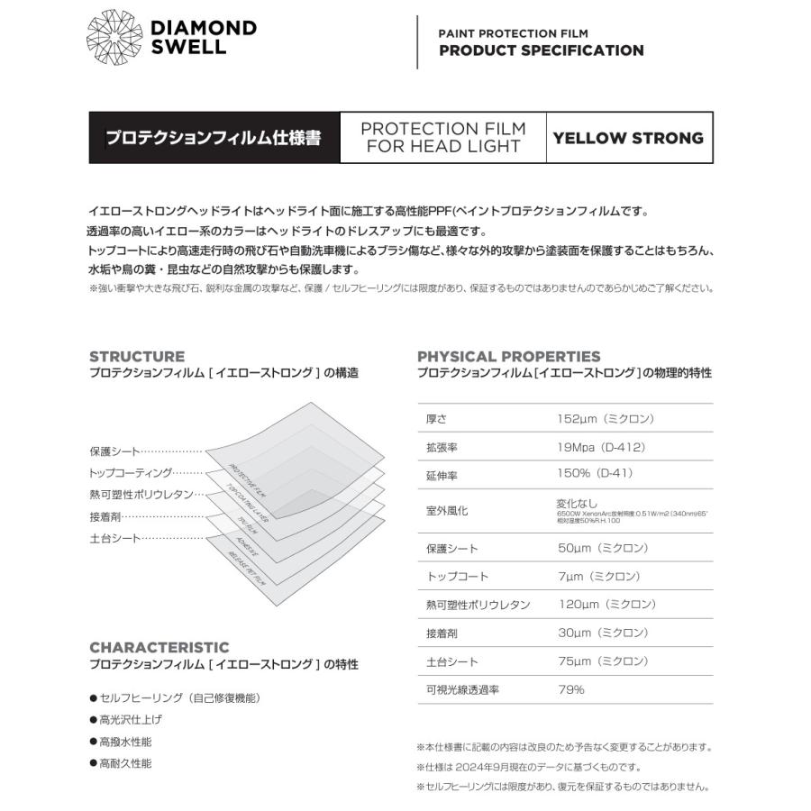 ダイヤモンドスウェル イエローインパクト 30×150cm ヘッドライト プロテクションフィルム 黄ばみ防止カラー変更 自己修復 イエロー レンズフィルム 車 バイク_4