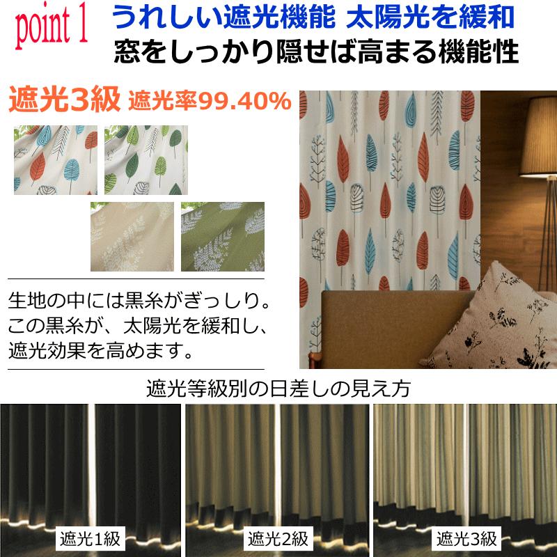 ドレープカーテン　幅150cm×丈220cm2枚  北欧 カーテン 遮光カーテン 北欧柄 アップル ミシェル オーダー
