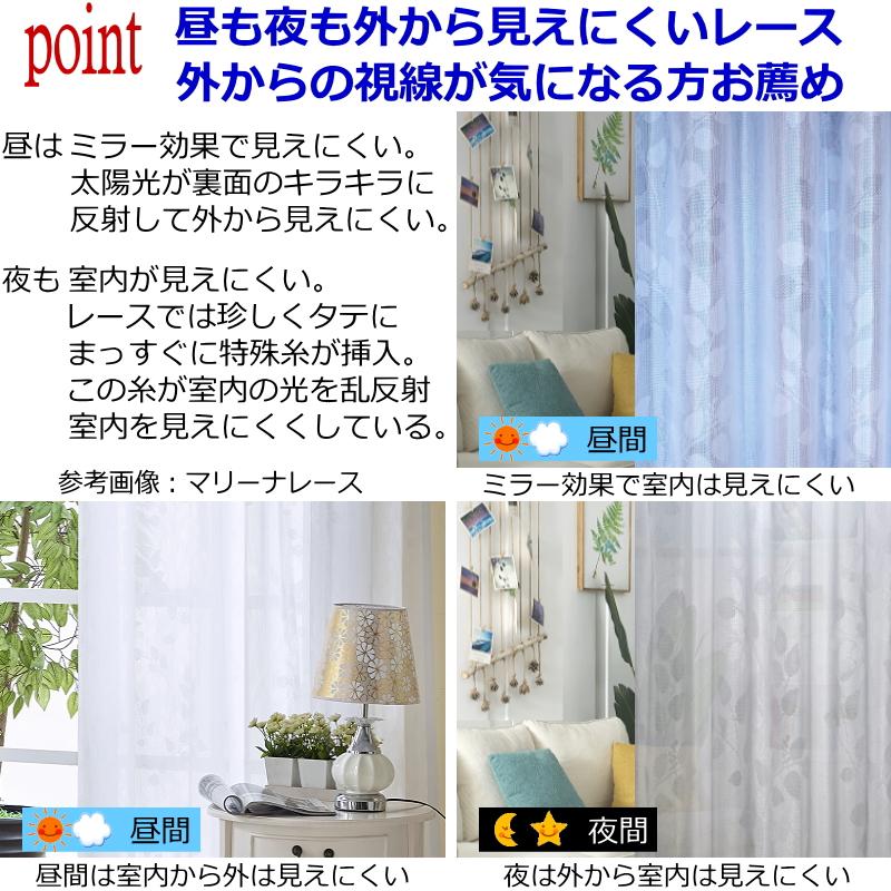 オーダーカフェカーテン レース 遮熱 UVカット 昼も夜も外から見え