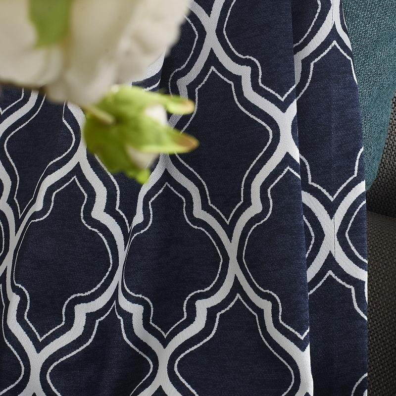 カーテン 北欧 遮光 WORLDデザインプリント モロッコ 色ネイビー