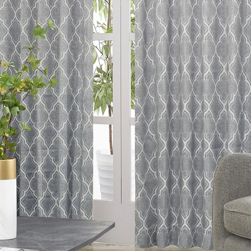 カーテン 北欧 遮光 WORLDデザインプリント モロッコ 色ネイビー