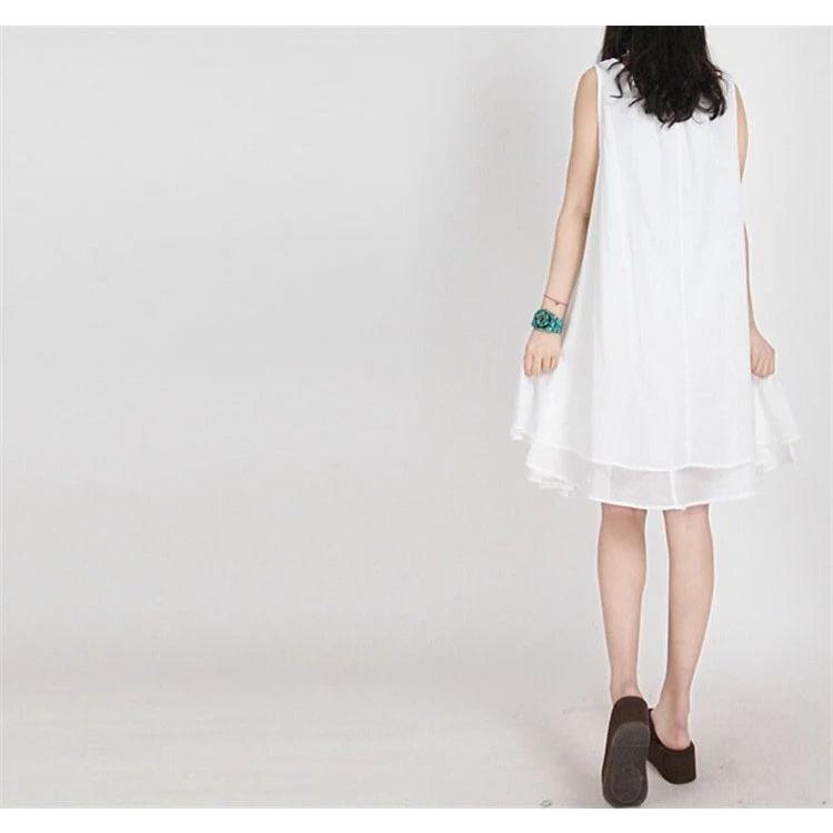 大きい割引 レディース 夏 ワンピース 白 ミニ ワンピース ノースリーブ 膝丈 ワンピース 刺繍 ワン ひざ丈 可愛い 体型カバー ミディアム ワンピース Aライン ワンピース Size L Www We Job Com