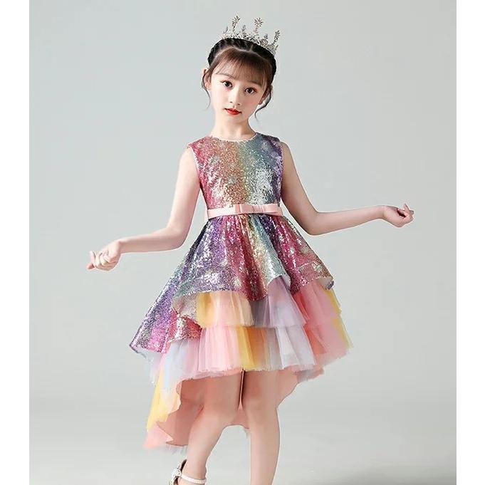 子供ドレス キッズ ワンピース キラキラ ピアノ発表会 お姫様 お嬢様 可愛い ふわふわ かわいい チュール 子供服 ウエストリボン 女の子 春秋 七五三 誕生日 プ 国内配送