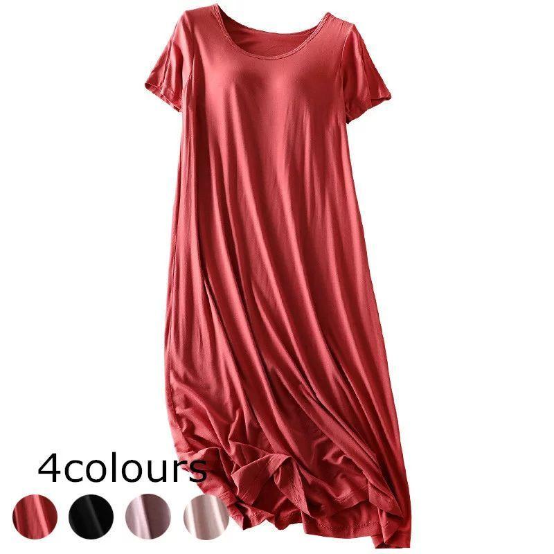 ルームウェア ワンピース カップ付き パジャマ レディース かわいい シンプル 夏 Tシャツ 無地 ブラトップ 部屋着 半 膝丈 パッド付 マ 注文割引