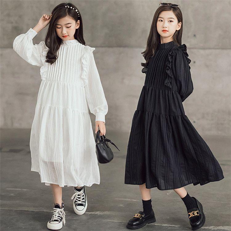 ワンピース 長袖 女の子 秋 白ワンピース カジュアル 韓国 子供服 ワンピース キッズ 黒 白 長袖ワンピース ピアノ 発表会 1 130 140 150 160 165 人気商品