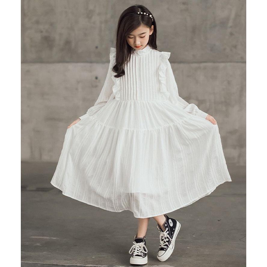 ワンピース 長袖 女の子 秋 白ワンピース カジュアル 韓国 子供服 ワンピース キッズ 黒 白 長袖ワンピース ピアノ 発表会 1 130 140 150 160 165 人気商品