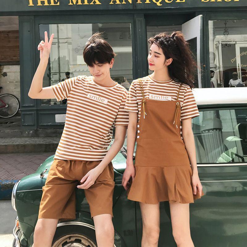 ペアルック セット カップル ｔシャツ ワンピース 夏用 ボーダー柄 サロペット 着痩せ スカート カップル ペアシャツ カップルシャツ サスペンダー 男 女 レトロ 8hdjletjgo レディースファッション Windowrevival Co Nz