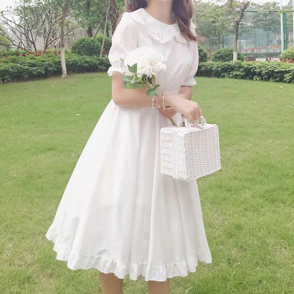 22年最新海外 丸襟 ワンピース ロリータ風ワンピ 夏 半袖 白ワンピース レディース 可愛い 姫様 森ガール ゴスロリ 日系女子中高生 学生 上品 ふんわり ふわふわ 着痩せ ミデ Praxisfrauendorf De