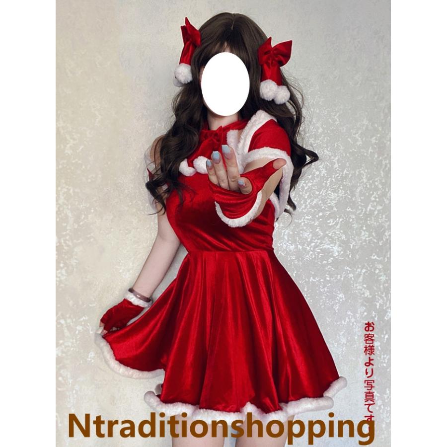 4点セット サンタ コスプレ セクシー ポンチョ リボン 4点セット サンタ コスプレ セクシー ポンチョ リボン