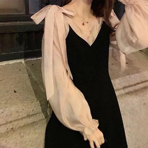 ファッション 洗濯機可 量産型 参戦服 お嬢様 韓国 ゆめかわいい やみかわいい 原宿系 地雷系 ワンピース 肩リボン オルチャン 無地 Vネック 春 秋 冬 長袖 ひざ丈 ひざ上丈 おしゃれ 7xcfkxzdu4 Cdentalgarmillaezquerra Com