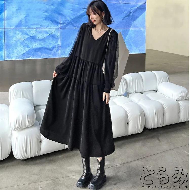 ティアードワンピース ロングワンピース レディース 春 きれいめ モード系 ロングワンピ マキシワンピース 長袖 抜き襟 襟付き Vネック 重ね着 ギャザー レイヤ Jh0627h0442 Ntradition 通販 Yahoo ショッピング