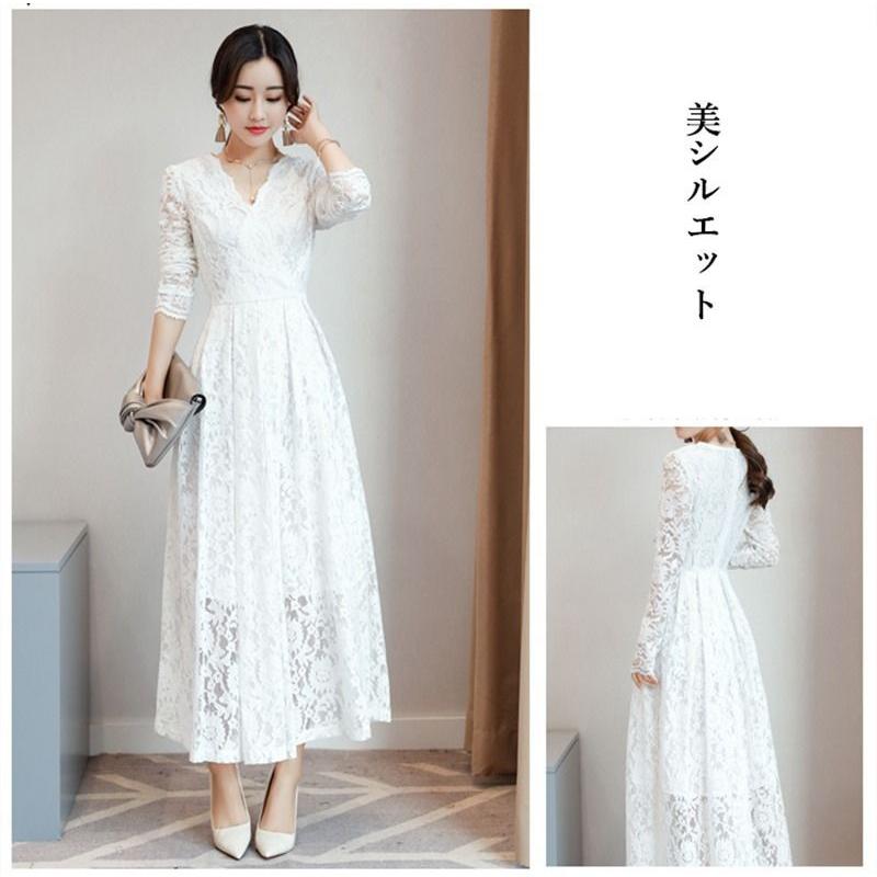 白ワンピース レースワンピース レディース 長袖ワンピース ロング丈ワンピ 長袖 レース ｖネック マキシ丈 リゾートワンピ レースワンピ M L Xl 2xl ホワイト Jx0503a0150 Ntradition 通販 Yahoo ショッピング