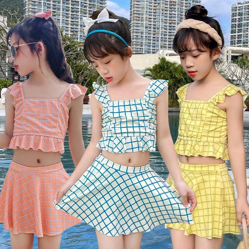 キッズ 水着 女の子 セパレート 可愛い タンキニ 上下セット スイムウェア 韓国 子供 みずぎ ガールズ ジュニア スカート 子ども用 チェック フ 超高品質で人気の
