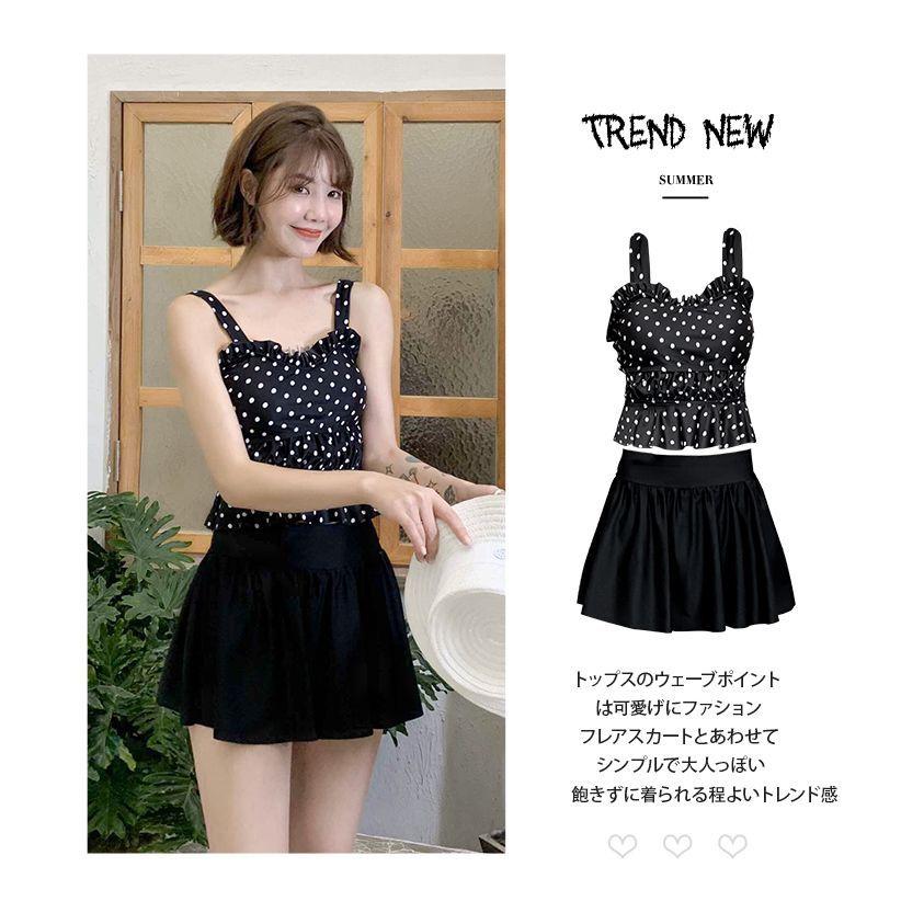 水着 二点セット おしゃれ お腹カバー ウェーブポイント オフショルダー スカート セパレート タンキニ ファション レディース 体型カバー 可愛い 大人女子 小胸 期間限定今なら送料無料 ウェーブポイント