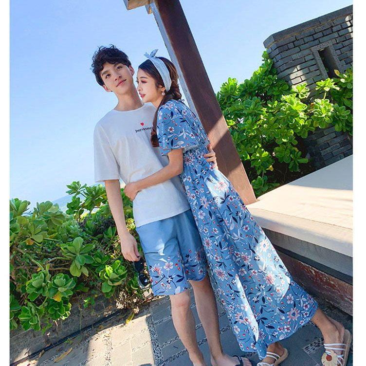 ペアルック カップル ワンピース カップル ペアルック 夏 ボヘミアン風 ワンピース レデース 男上下セット プリント ファッション ペア Tシャツ お揃い サマー Evbwlpimzc ファッション Www Elghoniemy Com