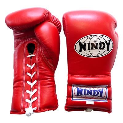 WINDY ボクシンググローブ 14 oz 赤 紐式 試合用 WINDY ウィンディ 試合用グローブ／ペア BGL 14oz 赤 : NTS