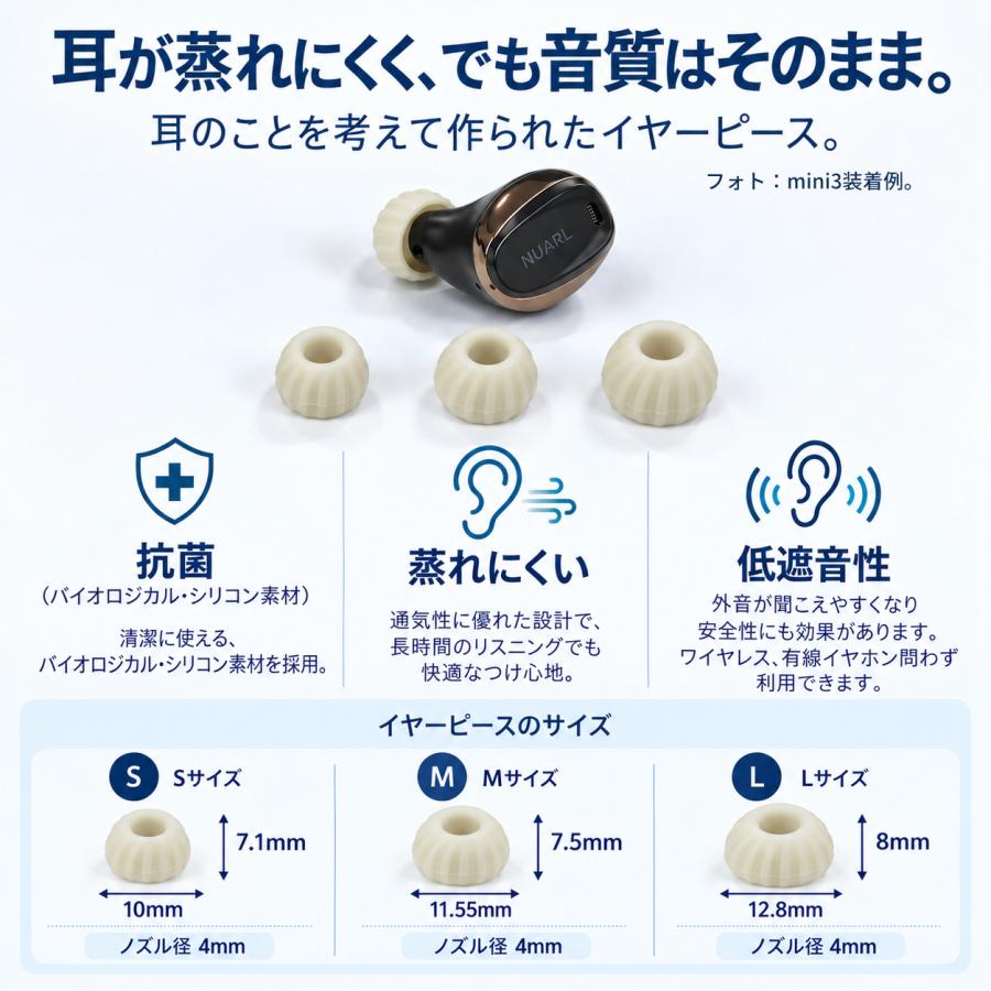 NUARL（ヌアール） NUARL Track Ear+ 耳を塞がない 抗菌 イヤーピース