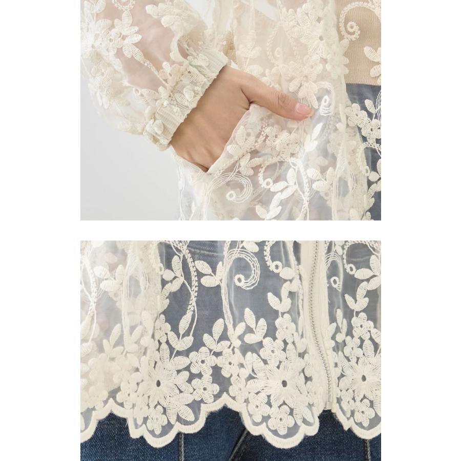 花柄 レース 刺繍 ジップアップ ブルゾン レース シアー ブルゾン レディース フラワー 花柄 ジャケット 羽織