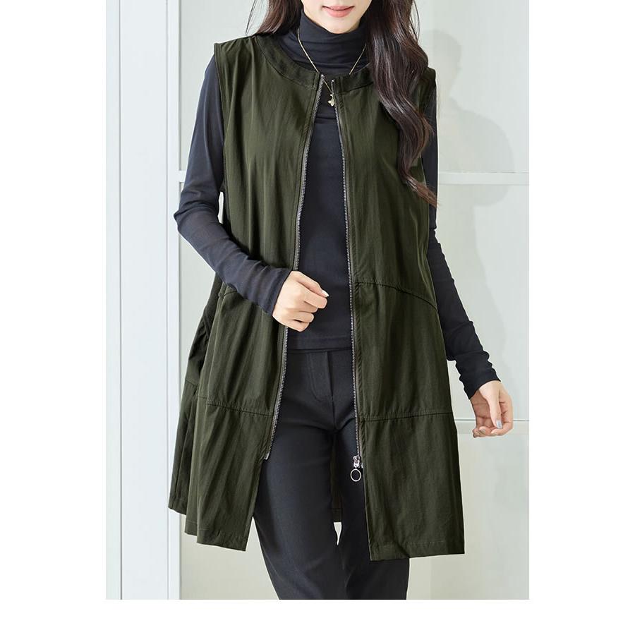 レディース ロング ベスト 異素材 切替 フレア ジレ 羽織 アウター 前