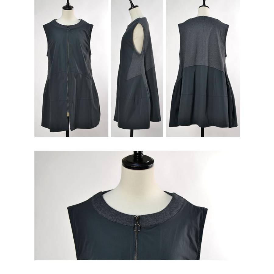 レディース ロング ベスト 異素材 切替 フレア ジレ 羽織 アウター 前