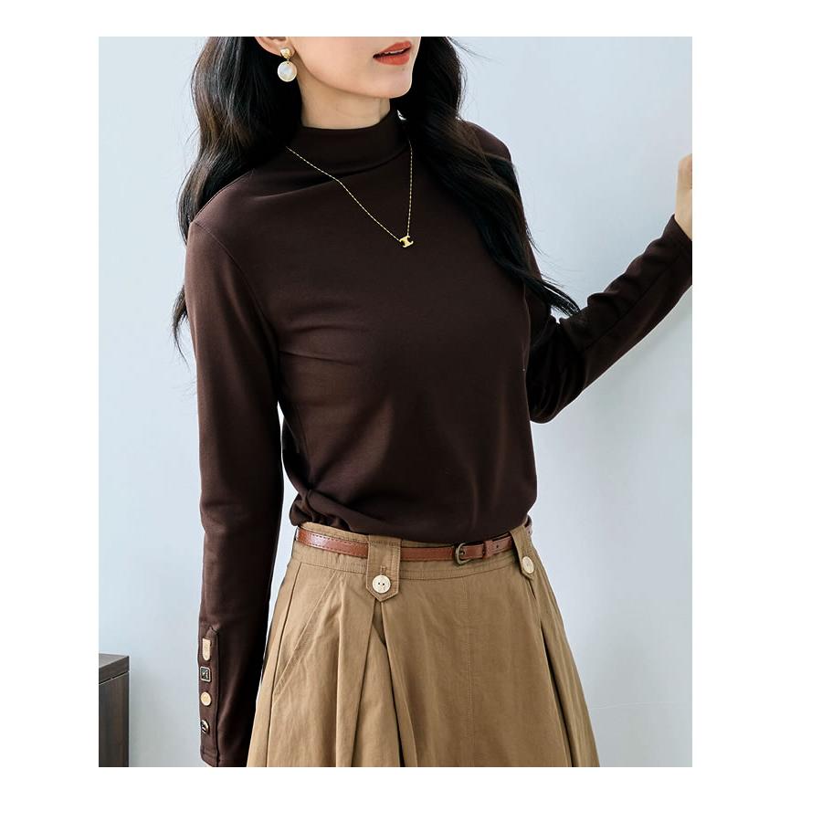 【メール便送料無料】袖釦ボトルネックトップス◆レディース カットソー 長袖 トップス ボトルネック ハイネック ストレッチ 裏起毛 インナー |  | 12