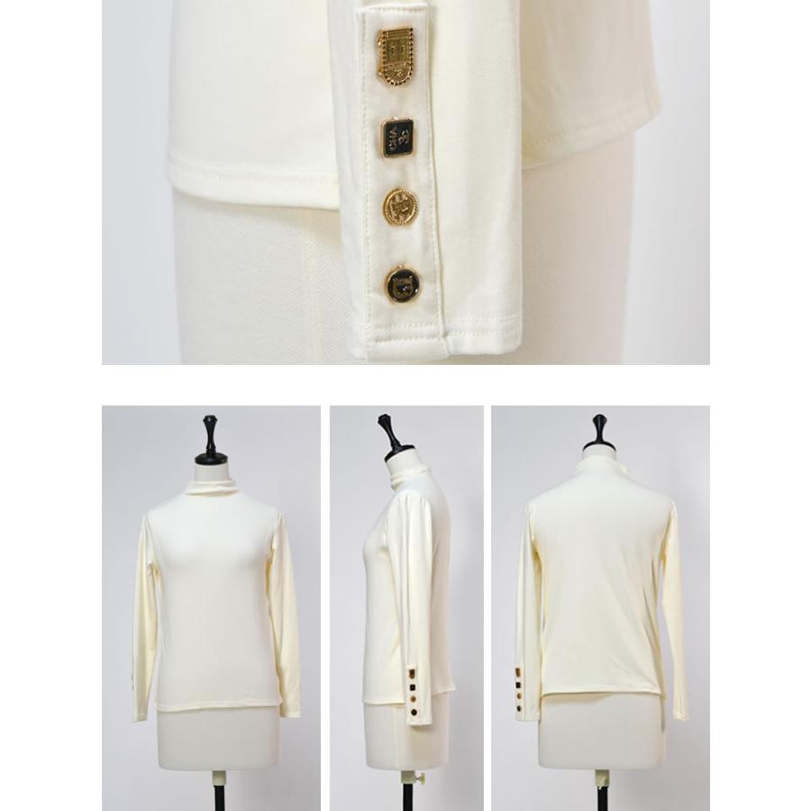 【メール便送料無料】袖釦ボトルネックトップス◆レディース カットソー 長袖 トップス ボトルネック ハイネック ストレッチ 裏起毛 インナー |  | 19