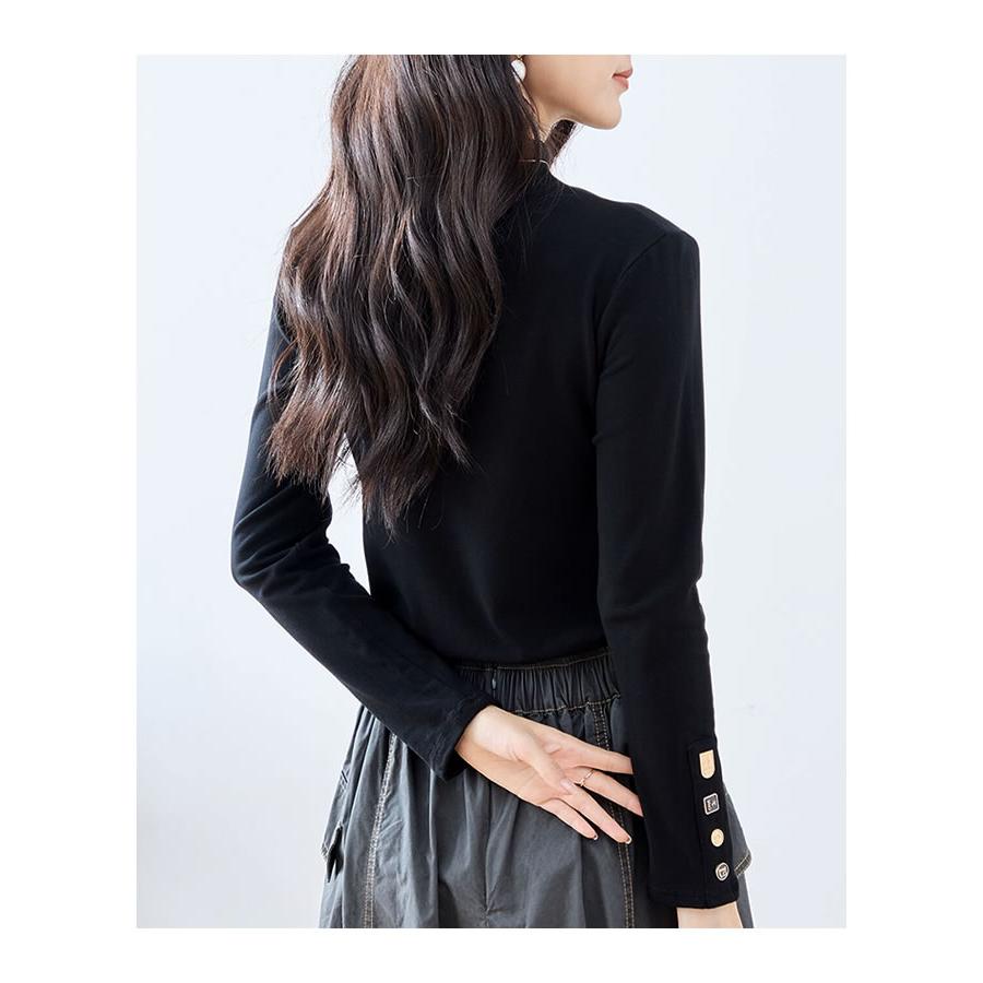 【メール便送料無料】袖釦ボトルネックトップス◆レディース カットソー 長袖 トップス ボトルネック ハイネック ストレッチ 裏起毛 インナー |  | 06