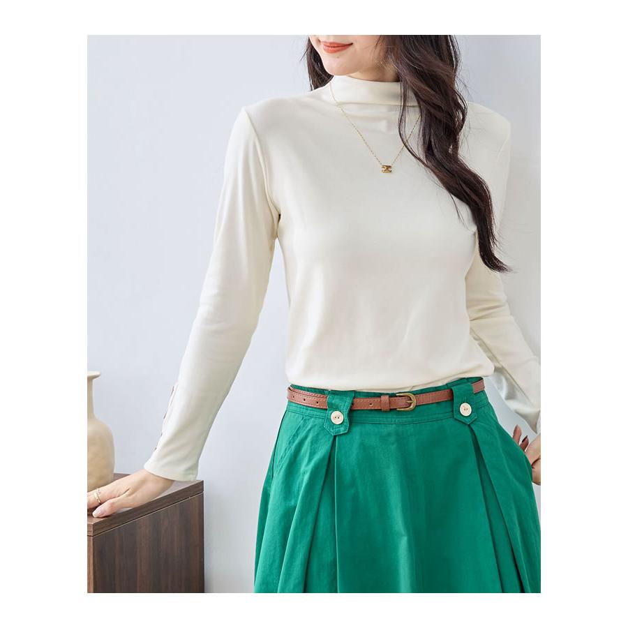 【メール便送料無料】袖釦ボトルネックトップス◆レディース カットソー 長袖 トップス ボトルネック ハイネック ストレッチ 裏起毛 インナー |  | 09