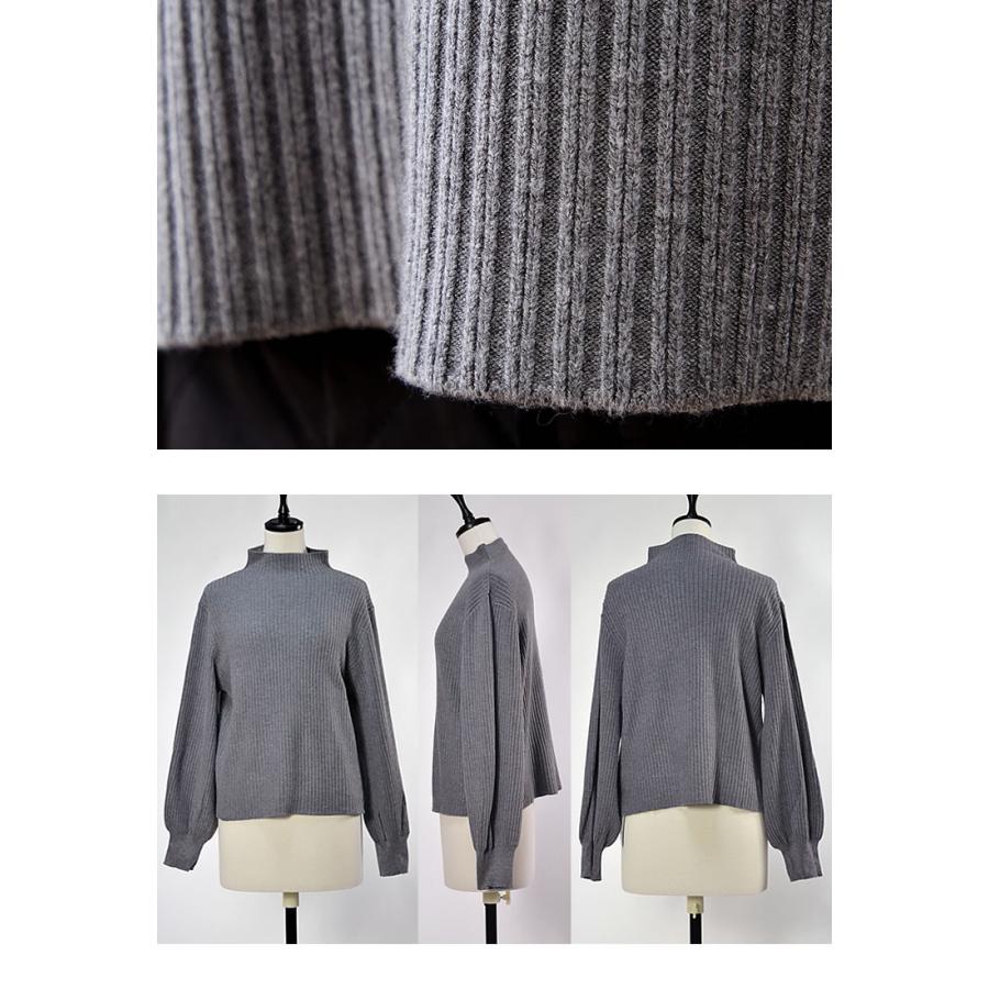 送料無料】ボリュームスリーブボトルネックリブニット◇レディース