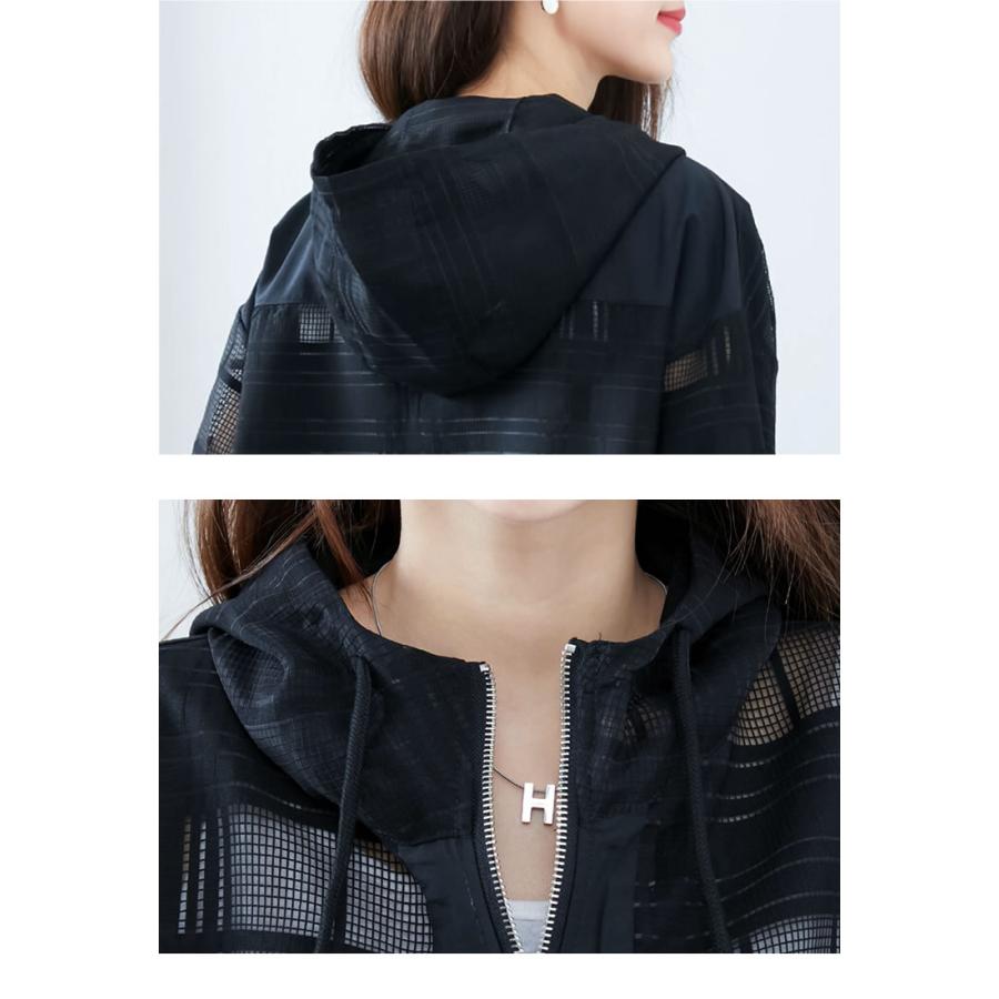 【メール便送料無料】フード付きチェック柄シアーブルゾン◆レディース フード付き ブルゾン カーディガン ジャケット アウター 羽織 上品 長袖 シアー 春 夏◆ |  | 10