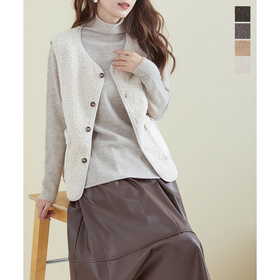 ノーカラーボアベスト◇レディース ベスト ボア ふわふわ 羽織