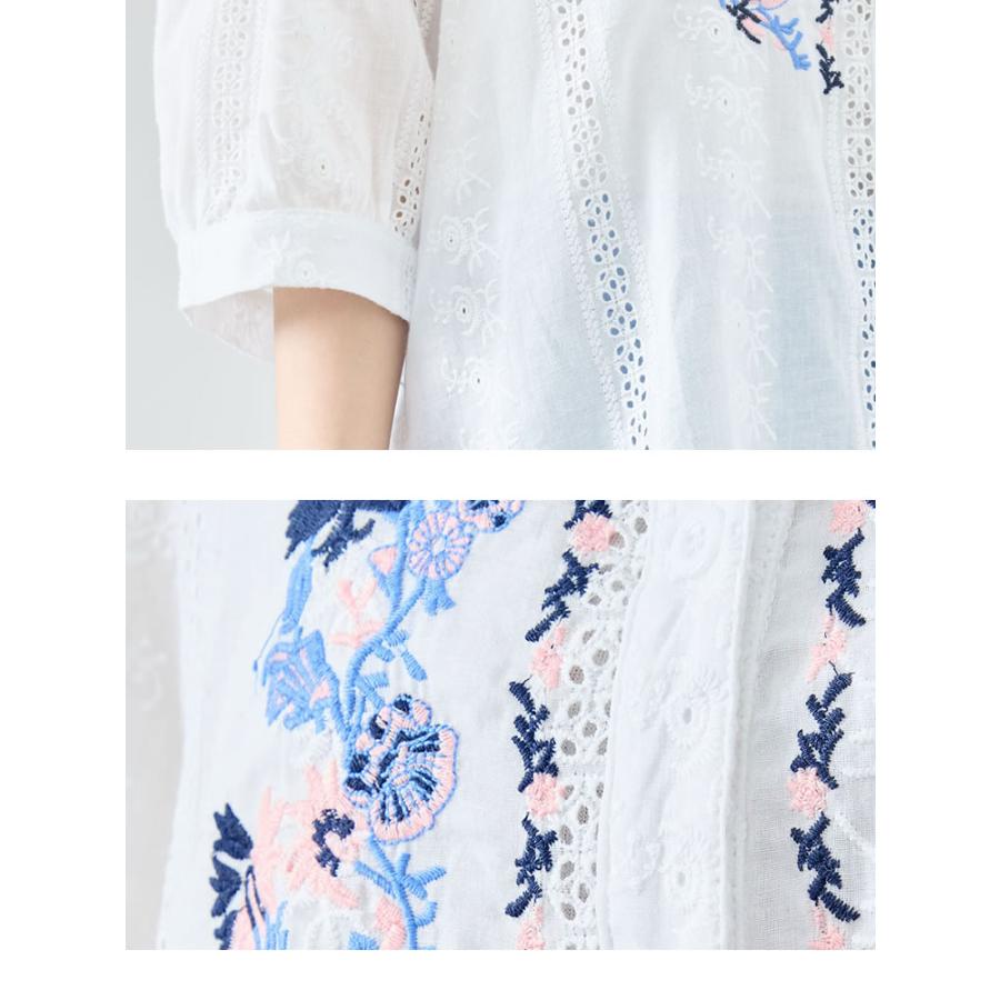 ☆新品未使用☆コットン刺繍ブラウス メール便送料無料】胸元刺繍コットンレースブラウス◇レディース