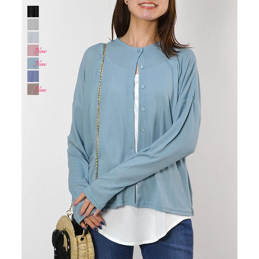 【メール便送料無料】UV＆COOL指穴付クルーネックカーディガン◆レディース uvカット 指穴付 カーディガン 紫外線対策 冷房対策 薄手 春 夏 羽織 アウター |  | 02