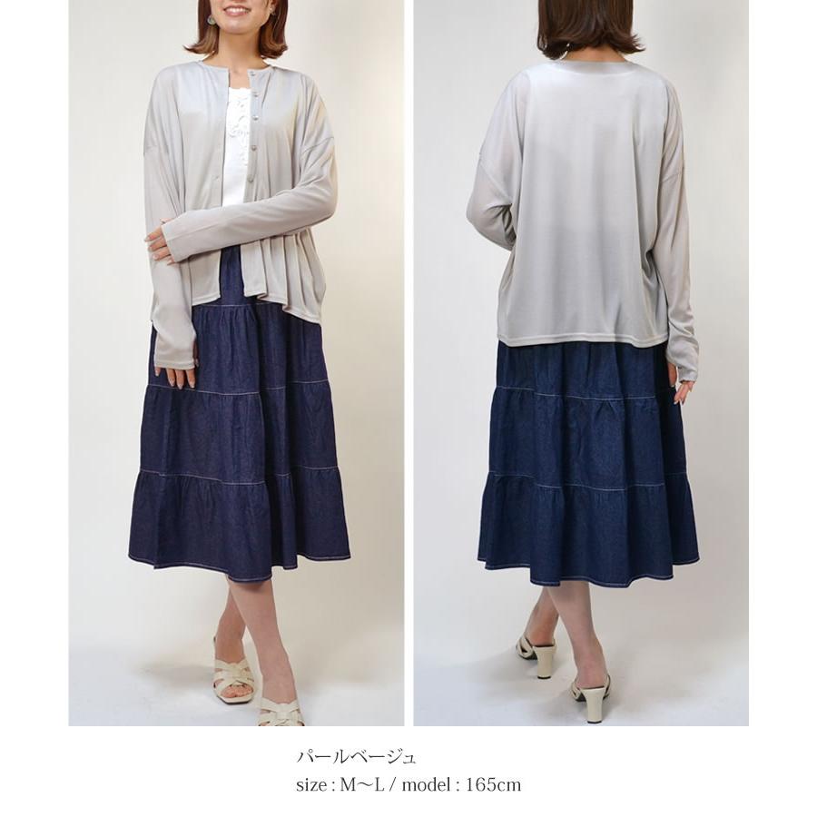 【メール便送料無料】UV＆COOL指穴付クルーネックカーディガン◆レディース uvカット 指穴付 カーディガン 紫外線対策 冷房対策 薄手 春 夏 羽織 アウター |  | 08