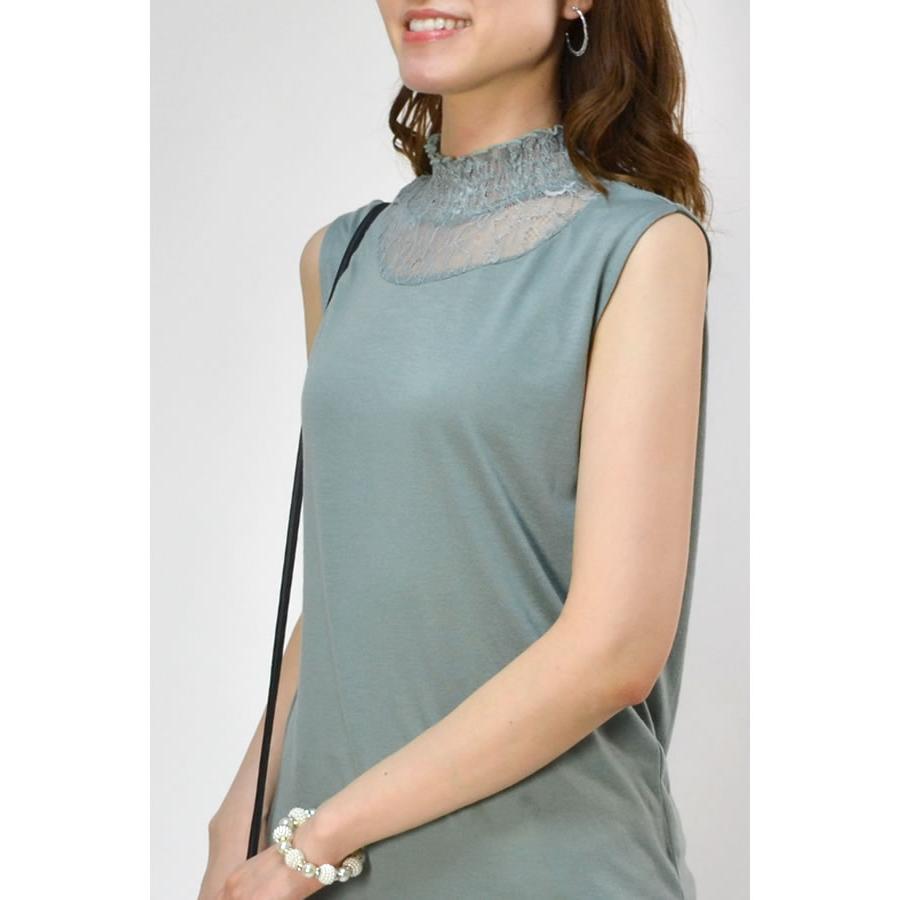 【送料無料】衿レース切替ハイネックタンクトップ レディース インナー レース ハイネック ノースリーブ トップス シアー カットソー |  | 14