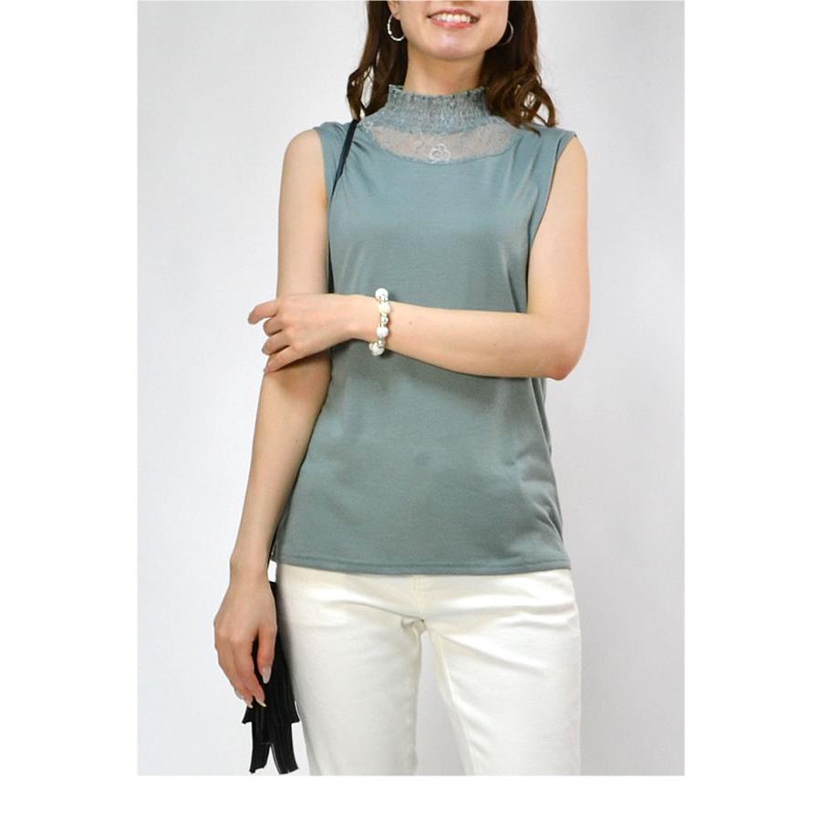 【送料無料】衿レース切替ハイネックタンクトップ レディース インナー レース ハイネック ノースリーブ トップス シアー カットソー |  | 15